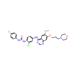 COc1cc2c(Nc3ccc(NC(=O)Nc4ccc(Cl)cc4)c(Cl)c3)ncnc2cc1OCCCN1CCOCC1 ZINC001772613850