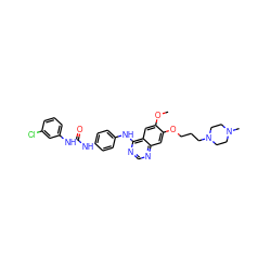 COc1cc2c(Nc3ccc(NC(=O)Nc4cccc(Cl)c4)cc3)ncnc2cc1OCCCN1CCN(C)CC1 ZINC001772616563