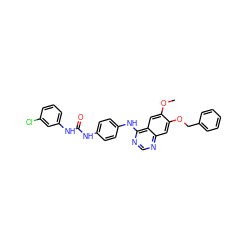 COc1cc2c(Nc3ccc(NC(=O)Nc4cccc(Cl)c4)cc3)ncnc2cc1OCc1ccccc1 ZINC001772649262