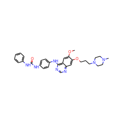 COc1cc2c(Nc3ccc(NC(=O)Nc4ccccc4)cc3)ncnc2cc1OCCCN1CCN(C)CC1 ZINC001772616208