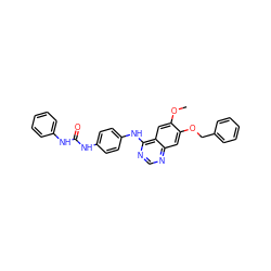 COc1cc2c(Nc3ccc(NC(=O)Nc4ccccc4)cc3)ncnc2cc1OCc1ccccc1 ZINC001772640200