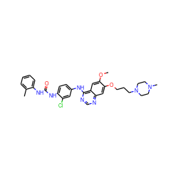 COc1cc2c(Nc3ccc(NC(=O)Nc4ccccc4C)c(Cl)c3)ncnc2cc1OCCCN1CCN(C)CC1 ZINC001772644174