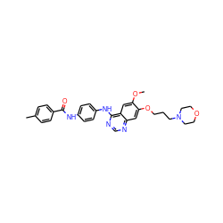 COc1cc2c(Nc3ccc(NC(=O)c4ccc(C)cc4)cc3)ncnc2cc1OCCCN1CCOCC1 ZINC000653714187