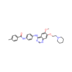 COc1cc2c(Nc3ccc(NC(=O)c4ccc(C)cc4)cc3)ncnc2cc1OCCN1CCCCC1 ZINC000653686911