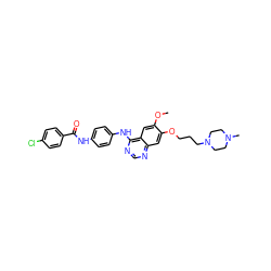 COc1cc2c(Nc3ccc(NC(=O)c4ccc(Cl)cc4)cc3)ncnc2cc1OCCCN1CCN(C)CC1 ZINC000653708694