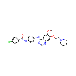 COc1cc2c(Nc3ccc(NC(=O)c4ccc(Cl)cc4)cc3)ncnc2cc1OCCN1CCCCC1 ZINC000653712775