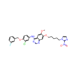 COc1cc2c(Nc3ccc(OCc4cccc(F)c4)c(Cl)c3)ncnc2cc1OCCCCCn1ccnc1[N+](=O)[O-] ZINC000299819757