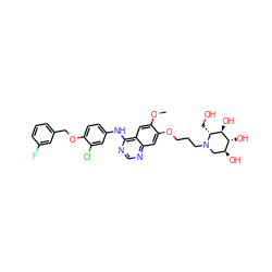 COc1cc2c(Nc3ccc(OCc4cccc(F)c4)c(Cl)c3)ncnc2cc1OCCCN1C[C@H](O)[C@@H](O)[C@H](O)[C@H]1CO ZINC001772598519