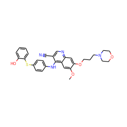 COc1cc2c(Nc3ccc(Sc4ccccc4O)cc3)c(C#N)cnc2cc1OCCCN1CCOCC1 ZINC000044386949