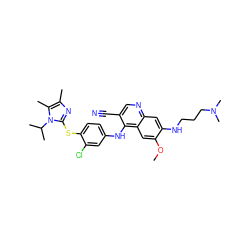 COc1cc2c(Nc3ccc(Sc4nc(C)c(C)n4C(C)C)c(Cl)c3)c(C#N)cnc2cc1NCCCN(C)C ZINC000044386253