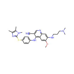 COc1cc2c(Nc3ccc(Sc4nc(C)c(C)n4C)cc3)c(C#N)cnc2cc1NCCCN(C)C ZINC000040895605