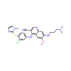 COc1cc2c(Nc3ccc(Sc4nccn4C)c(Cl)c3)c(C#N)cnc2cc1NCCCN(C)C ZINC000038913751