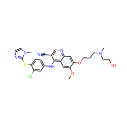 COc1cc2c(Nc3ccc(Sc4nccn4C)c(Cl)c3)c(C#N)cnc2cc1OCCCN(C)CCO ZINC000039715813