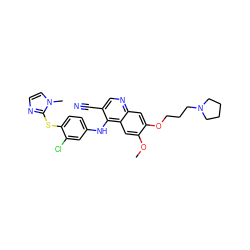 COc1cc2c(Nc3ccc(Sc4nccn4C)c(Cl)c3)c(C#N)cnc2cc1OCCCN1CCCC1 ZINC000026831974