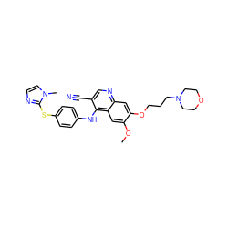 COc1cc2c(Nc3ccc(Sc4nccn4C)cc3)c(C#N)cnc2cc1OCCCN1CCOCC1 ZINC000026822086