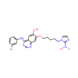 COc1cc2c(Nc3cccc(Br)c3)ncnc2cc1OCCCCCn1ccnc1[N+](=O)[O-] ZINC000299819340