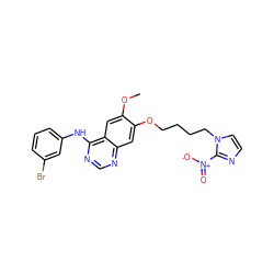 COc1cc2c(Nc3cccc(Br)c3)ncnc2cc1OCCCCn1ccnc1[N+](=O)[O-] ZINC000299826220