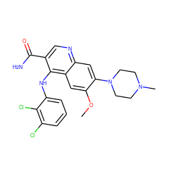 COc1cc2c(Nc3cccc(Cl)c3Cl)c(C(N)=O)cnc2cc1N1CCN(C)CC1 ZINC000040933424