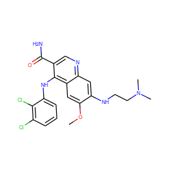 COc1cc2c(Nc3cccc(Cl)c3Cl)c(C(N)=O)cnc2cc1NCCN(C)C ZINC000040420735