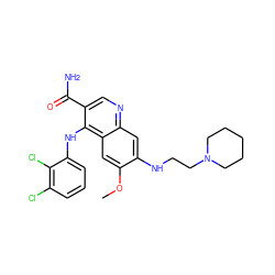 COc1cc2c(Nc3cccc(Cl)c3Cl)c(C(N)=O)cnc2cc1NCCN1CCCCC1 ZINC000040936700