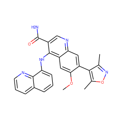 COc1cc2c(Nc3cccc4cccnc34)c(C(N)=O)cnc2cc1-c1c(C)noc1C ZINC000084619500