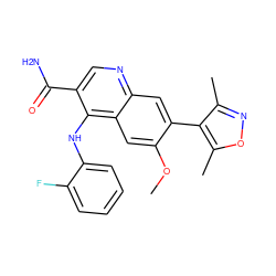 COc1cc2c(Nc3ccccc3F)c(C(N)=O)cnc2cc1-c1c(C)noc1C ZINC000084634126