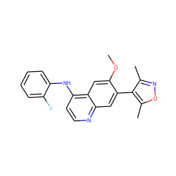 COc1cc2c(Nc3ccccc3F)ccnc2cc1-c1c(C)noc1C ZINC000095571589