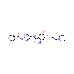 COc1cc2c(Nc3cnc(NC(=O)c4ccncc4)nc3)ncnc2cc1OCCCN1CCOCC1 ZINC000014949913