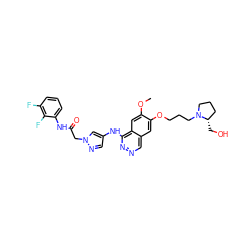 COc1cc2c(Nc3cnn(CC(=O)Nc4cccc(F)c4F)c3)nncc2cc1OCCCN1CCC[C@@H]1CO ZINC000029041233