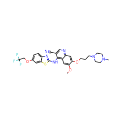 COc1cc2c(Nc3nc4ccc(OCC(F)(F)F)cc4s3)c(C#N)cnc2cc1OCCCN1CCN(C)CC1 ZINC000049889508