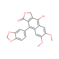 COc1cc2c(O)c3c(c(-c4ccc5c(c4)OCO5)c2cc1OC)C(=O)OC3 ZINC000000828203