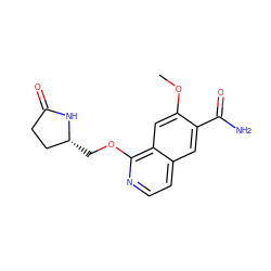 COc1cc2c(OC[C@@H]3CCC(=O)N3)nccc2cc1C(N)=O ZINC000584639729