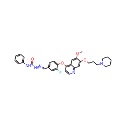 COc1cc2c(Oc3ccc(/C=N/NC(=O)Nc4ccccc4)cc3F)ccnc2cc1OCCCN1CCCCC1 ZINC000653696886