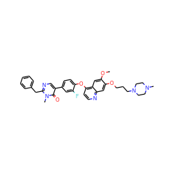 COc1cc2c(Oc3ccc(-c4cnc(Cc5ccccc5)n(C)c4=O)cc3F)ccnc2cc1OCCCN1CCN(C)CC1 ZINC000044308069