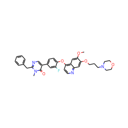 COc1cc2c(Oc3ccc(-c4cnc(Cc5ccccc5)n(C)c4=O)cc3F)ccnc2cc1OCCCN1CCOCC1 ZINC000016052529