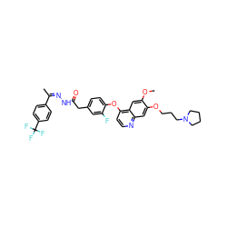 COc1cc2c(Oc3ccc(CC(=O)N/N=C(/C)c4ccc(C(F)(F)F)cc4)cc3F)ccnc2cc1OCCCN1CCCC1 ZINC000299828352