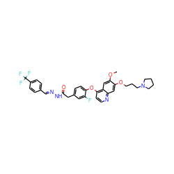 COc1cc2c(Oc3ccc(CC(=O)N/N=C/c4ccc(C(F)(F)F)cc4)cc3F)ccnc2cc1OCCCN1CCCC1 ZINC000299820772