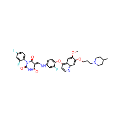 COc1cc2c(Oc3ccc(N/C=C4\C(=O)NC(=O)N(c5ccc(F)cc5F)C4=O)cc3F)ccnc2cc1OCCCN1CCC(C)CC1 ZINC000150604970