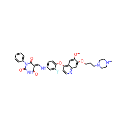 COc1cc2c(Oc3ccc(N/C=C4\C(=O)NC(=O)N(c5ccccc5)C4=O)cc3F)ccnc2cc1OCCCN1CCN(C)CC1 ZINC000150603825