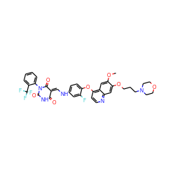 COc1cc2c(Oc3ccc(N/C=C4\C(=O)NC(=O)N(c5ccccc5C(F)(F)F)C4=O)cc3F)ccnc2cc1OCCCN1CCOCC1 ZINC000150603813