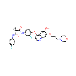 COc1cc2c(Oc3ccc(NC(=O)C4(C(=O)Nc5ccc(F)cc5)CC4)cc3F)ccnc2cc1OCCCN1CCOCC1 ZINC000043204048