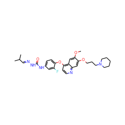 COc1cc2c(Oc3ccc(NC(=O)N/N=C/C(C)C)cc3F)ccnc2cc1OCCCN1CCCCC1 ZINC000096283530