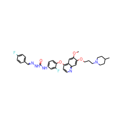 COc1cc2c(Oc3ccc(NC(=O)N/N=C/c4ccc(F)cc4)cc3F)ccnc2cc1OCCCN1CCC(C)CC1 ZINC000096283551