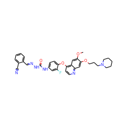 COc1cc2c(Oc3ccc(NC(=O)N/N=C/c4ccccc4C#N)cc3F)ccnc2cc1OCCCN1CCCCC1 ZINC000096283541