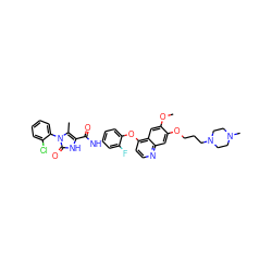 COc1cc2c(Oc3ccc(NC(=O)c4[nH]c(=O)n(-c5ccccc5Cl)c4C)cc3F)ccnc2cc1OCCCN1CCN(C)CC1 ZINC000473093459