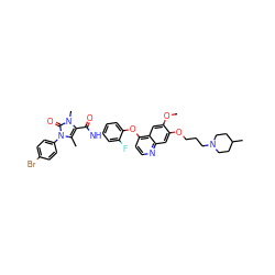 COc1cc2c(Oc3ccc(NC(=O)c4c(C)n(-c5ccc(Br)cc5)c(=O)n4C)cc3F)ccnc2cc1OCCCN1CCC(C)CC1 ZINC000474609719