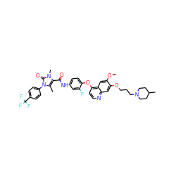 COc1cc2c(Oc3ccc(NC(=O)c4c(C)n(-c5ccc(C(F)(F)F)cc5)c(=O)n4C)cc3F)ccnc2cc1OCCCN1CCC(C)CC1 ZINC000474609807