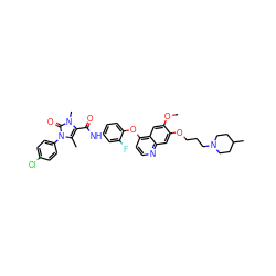 COc1cc2c(Oc3ccc(NC(=O)c4c(C)n(-c5ccc(Cl)cc5)c(=O)n4C)cc3F)ccnc2cc1OCCCN1CCC(C)CC1 ZINC000474609670