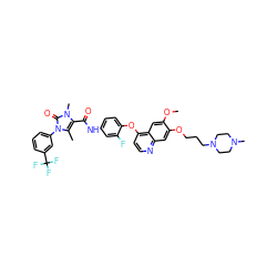 COc1cc2c(Oc3ccc(NC(=O)c4c(C)n(-c5cccc(C(F)(F)F)c5)c(=O)n4C)cc3F)ccnc2cc1OCCCN1CCN(C)CC1 ZINC000473090790