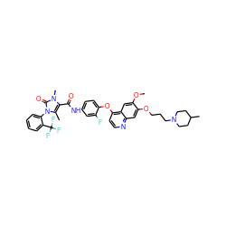 COc1cc2c(Oc3ccc(NC(=O)c4c(C)n(-c5ccccc5C(F)(F)F)c(=O)n4C)cc3F)ccnc2cc1OCCCN1CCC(C)CC1 ZINC000473093014